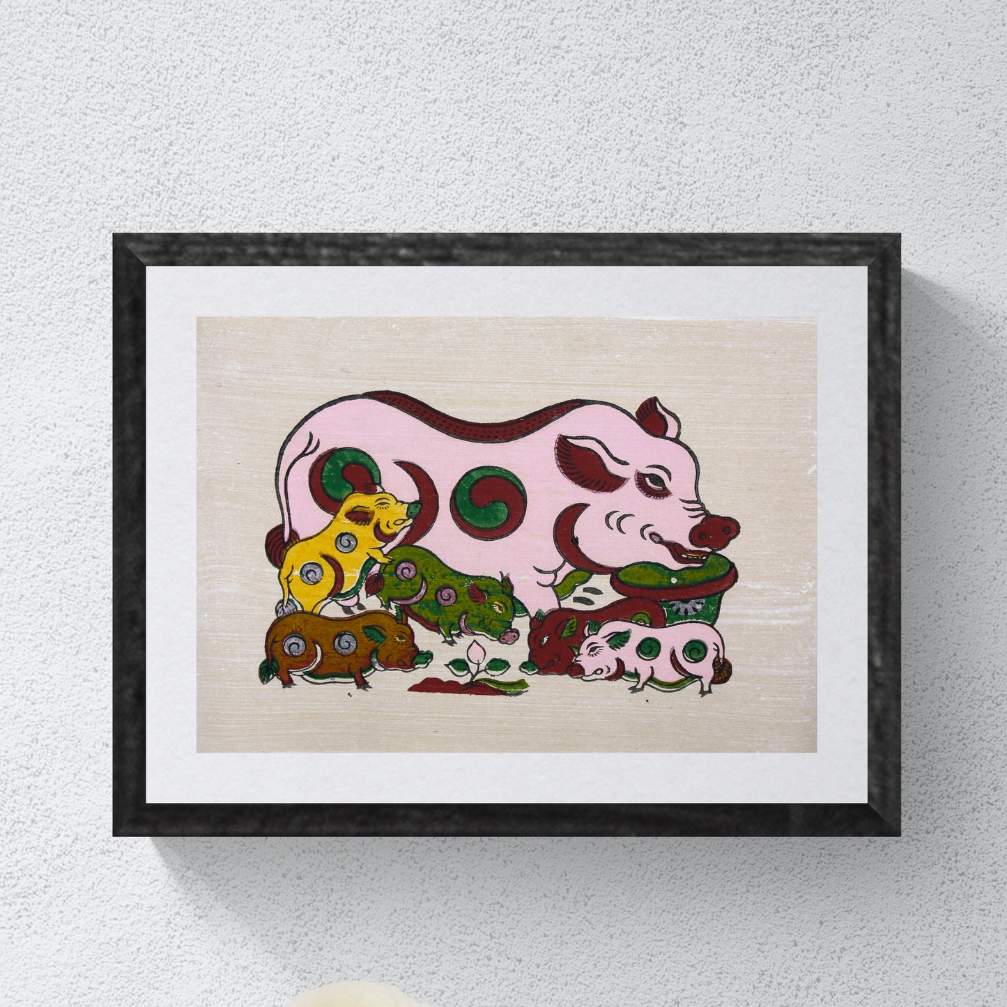 Peinture folklorique vietnamienne Đông Hồ – « Đàn Lợn Âm Dương » (La Truie et ses Porcelets)