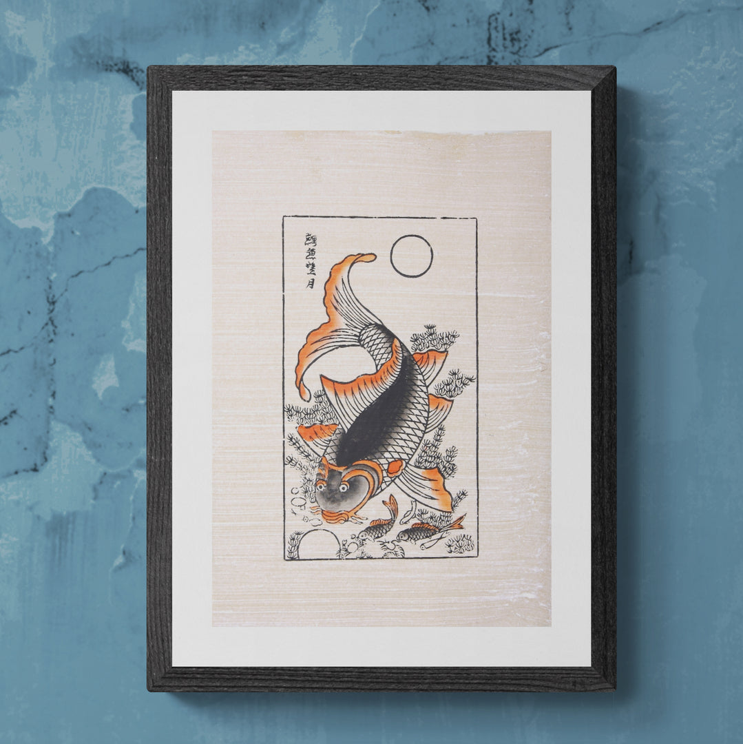 Peinture folklorique vietnamienne Đông Hồ – « Lý Ngư Vọng Nguyệt » (La Carpe et la Lune)