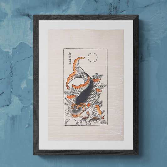 Peinture folklorique vietnamienne Đông Hồ – « Lý Ngư Vọng Nguyệt » (La Carpe et la Lune)