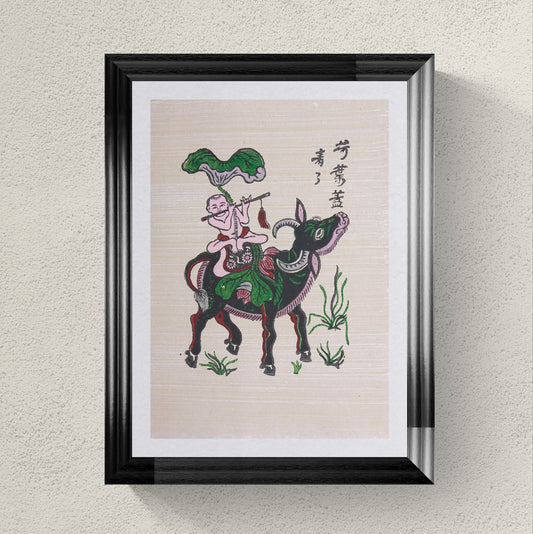 Peinture folklorique vietnamienne Đông Hồ – « Mục Đồng Thổi Sáo » (L'Enfant Gardien de Buffle)